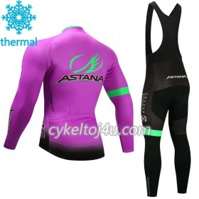 Cykeltrøje Langærmet + Bib Cykelbukser 2017 Astana Pro Team N003 Vinter Thermal Fleece